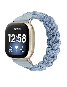 Wearlizer Elastic Band Fitbit Versa 3 / Sense Bands for Women Slim Solo Loop Braided Strap Wristband Stretchy Woven