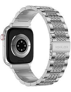 Wearlizer Stainless Steel Band Compatible with Apple Watch Band 49/46/45/44/42/41/40/38mm Men Women, Zigzag Weave Durable Metal Strap for iWatch Series 11 10 9 8 7 6 5 4 3 SE/Ultra 3 2 1