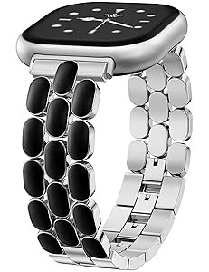 Wearlizer Resin Metal Band Compatible with Fitbit Versa 4 Bands for Women/Sense 2/Sense/Versa 3, Jewelry-Style Dressy Bracelet with No-Tool Adjustment, Elegant Lightweight Strap for Work & Daily