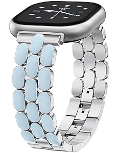 Wearlizer Resin Metal Band Compatible with Fitbit Versa 4 Bands for Women/Sense 2/Sense/Versa 3, Jewelry-Style Dressy Bracelet with No-Tool Adjustment, Elegant Lightweight Strap for Work & Daily