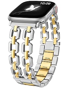 Wearlizer Compatible with Apple Watch Bands 41/40/38/44/45/46/49/42mm Women, Dressy Fancy Metal Chain Pretty Strap Designer Gold Silver Link Bracelet for iWatch Ultra SE Series 10 9 8 7 6 5 4 3 2 1