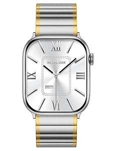 Wearlizer Two Tone Metal Band Compatible with Apple Watch Bands 40/38/41/42/44/45/46/49mm Women Men, Dressy Rectangular Chain Design Durable Stainless Steel Bracelet for iWatch Series 11-1/SE/Ultra