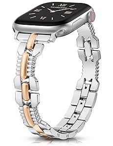 Wearlizer Slim Metal Band Compatible with Apple Watch Bands 42/46/38/40/41/44/45/49mm Women, Thin Dressy Stainless Steel Strap Designer Bracelet for iWatch Series 11 10 9 8 7 6 5 4 SE/Ultra 3 2 1