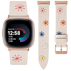Wearlizer Leather Band Compatible with Fitbit Versa 4/Versa 3/Sense 2/Sense Band Women, Boho Cute Colorful Daisy Vibrant Floral Handmade Stitched Fancy Soft Leather Strap for Versa 3 4 Sense 2