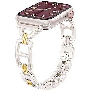 Wearlizer Compatible with Apple Watch Band 41/40/38/44/45/46/49/42mm Women, Dressy Stainless Steel Metal Jewelry Designer Gold Silver Chain Strap for iWatch Series 11 10 9 8 7 6 5 4 3 SE/Ultra 3 2 1