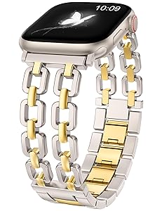 Wearlizer Compatible with Apple Watch Bands 41/40/38/44/45/46/49/42mm Women, Dressy Fancy Metal Chain Pretty Strap Designer Gold Silver Link Bracelet for iWatch Ultra SE Series 10 9 8 7 6 5 4 3 2 1