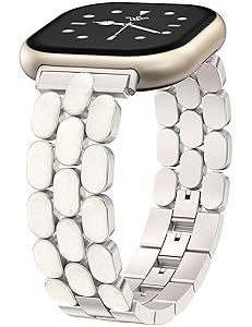 Wearlizer Resin Metal Band Compatible with Fitbit Versa 4 Bands for Women/Sense 2/Sense/Versa 3, Jewelry-Style Dressy Bracelet with No-Tool Adjustment, Elegant Lightweight Strap for Work & Daily