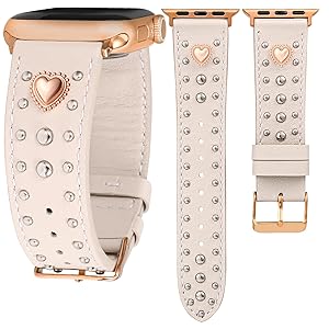 Wearlizer Leather Band Compatible with Apple Watch Bands Women 42/46/38/40/41/44/45/49mm, Dressy Fancy Designer Pretty Heart Charms Studded Strap for iWatch Series 11 10 9 8 7 6 5 4 SE/Ultra 3 2 1