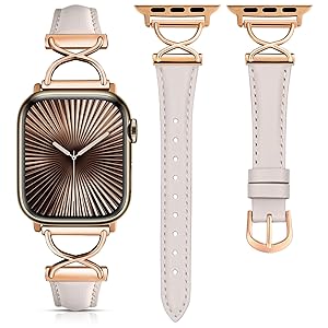 Wearlizer Slim Leather Band Compatible with Apple Watch Bands 40/38/41/44/42/45/46/49mm Women, Dressy Fancy Designer Thin Leather Strap for iWatch Series 11 10 9 8 7 6 5 4 3 SE/Ultra 3 2 1