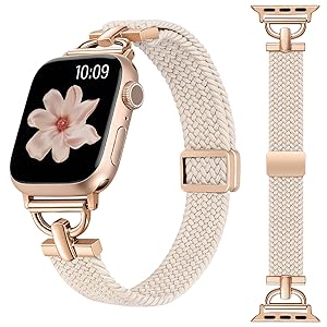Wearlizer Slim Braided Magnetic Band Compatible with Apple Watch Bands 40/41/42/38/44/45/46/49mm Women Dressy Thin D-Shape Stretchy Elastic Strap for iWatch Series 11 10 9 8 7 6 5 4 SE/Ultra 3 2 1