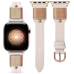 Wearlizer Leather Band Compatible with Apple Watch Bands Women 38/40/41/42/44/45/46/49mm, Slim Dressy Fancy Designer Strap with Metal Ring Loops for iWatch Series 11 10 9 8 7 6 5 4 3 SE/Ultra 3 2 1
