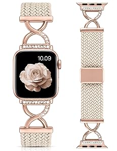 Wearlizer Braided Magnetic Band Compatible with Apple Watch Bands 40/41/42/38/44/45/46/49mm Women, Dressy Bling X-Shape Metal Stretchy Elastic Strap for iWatch Series 11 10 9 8 7 6 5 4 SE/Ultra 3 2 1