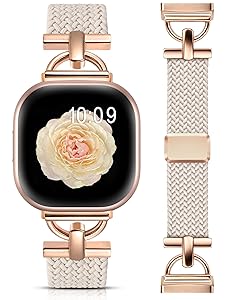 Wearlizer Magnetic Braided Band Compatible with Fitbit Versa 4/Versa 3/Sense 2 1 Bands Women Men, Designer D-Shape Stretchy Elastic Nylon Strap for Versa 3 4 Sense 2 Smartwatch Accessories