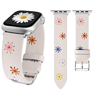 Wearlizer Floral Band Compatible with Apple Watch Bands Women 41/40/38/45/44/42/46/49mm(Ultra) Cute Fancy Handmade Daisy Stitched Leather Designer Strap for iWatch Series 11/10/9/8/SE/7/6/5/4/3/2/1