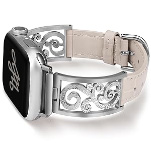 Wearlizer Slim Leather Band Compatible with Apple Watch Bands Women 41/40/38/42/44/45/46/49mm, Dressy Fancy Thin Designer Vintage Filigree Strap for iWatch Series 11 10 9 8 7 6 5 4 3 SE/Ultra 3 2 1