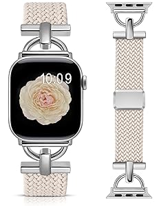 Wearlizer Braided Magnetic Band Compatible with Apple Watch Bands 42/46/38/40/41/44/45/49mm Women Men, Designer D-Shape Stretchy Elastic Nylon Strap for iWatch Series 11 10 9 8 7 6 5 4 SE/Ultra 3 2 1