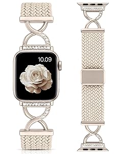 Wearlizer Braided Magnetic Band Compatible with Apple Watch Bands 40/41/42/38/44/45/46/49mm Women, Dressy Bling X-Shape Metal Stretchy Elastic Strap for iWatch Series 11 10 9 8 7 6 5 4 SE/Ultra 3 2 1
