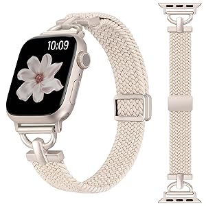 Wearlizer Slim Braided Magnetic Band Compatible with Apple Watch Bands 40/41/42/38/44/45/46/49mm Women Dressy Thin D-Shape Stretchy Elastic Strap for iWatch Series 11 10 9 8 7 6 5 4 SE/Ultra 3 2 1