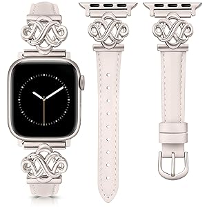 Wearlizer Slim Leather Band Compatible with Apple Watch Bands Women 38/40/41/42/44/45/46/49mm, Fancy Dressy Designer Thin Strap with Celtic Knot for iWatch Series 11 10 9 8 7 6 5 4 3 SE/Ultra 3 2 1
