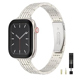 Wearlizer Slim Metal Band Compatible with Apple Watch Bands for Women 40/38/41/42/44/45/46/49mm, Dressy Stainless Steel Strap Gold Silver Bracelet for iWatch Series 11 10 9 8 7 6 5 4 SE/Ultra 3 2 1