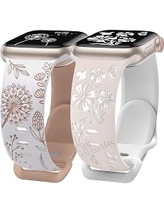 Wearlizer 2 Packs Floral Engraved Compatible with Apple Watch Bands 38/40/41/42/44/45/46/49mm Women, Cute Two-Tone Soft Silicone Strap for iWatch Series 11 10 9 8 7 6 5 4 3 SE/Ultra 3 2 1