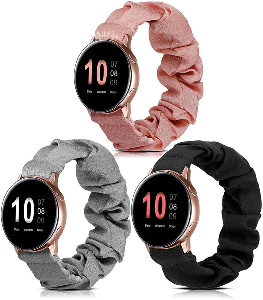 Wearlizer 2 Packs Samsung Galaxy Watch Band Active 2 Scrunchie Soft Cloth 20 mm Cute Printed Elastic Watch Bands Women Stretchy Bracelet Fabric