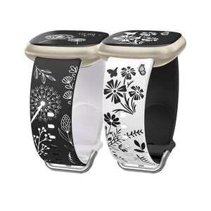 Wearlizer 2 Packs Floral Engraved Band Compatible with Fitbit Versa 4 Bands/Versa 3 Bands/Sense 2/Sense Bands Women, Cute Two-Tone Flower Soft Silicone Sport Strap for Versa 3 4 Sense 2 Watch Band