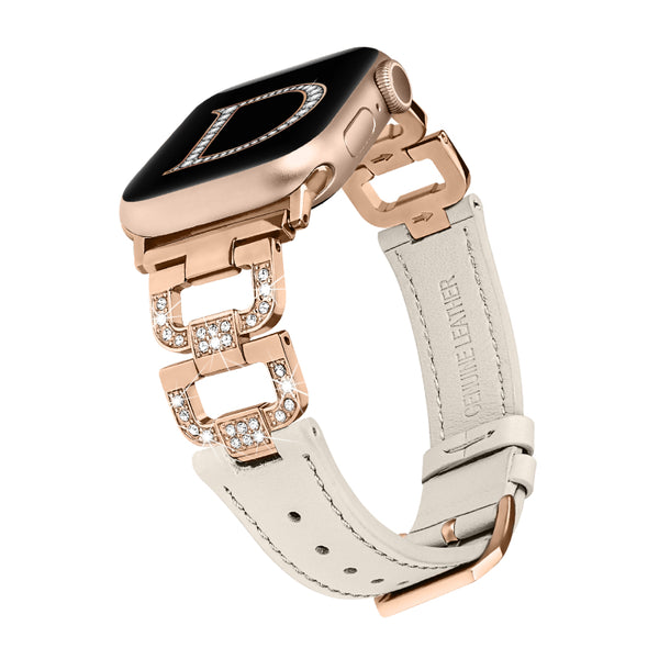 Wearlizer Leather Band Compatible with Apple Watch Bands 41mm 40mm 38mm 44mm 45mm 42mm 49mm Ultra 2 Women, Dressy Fancy Bling D-Shape Diamond Leather Strap for iWatch Bands Series 9 8 7 6 5 4 3 2 1 SE