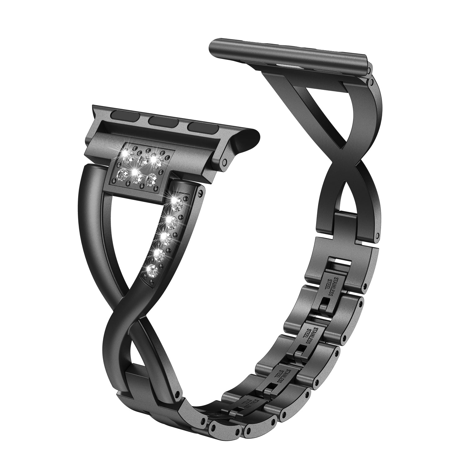 Wearlizer Apple Watch Bands Rhinestone Stainless Bling X-Link Metal Bracelet