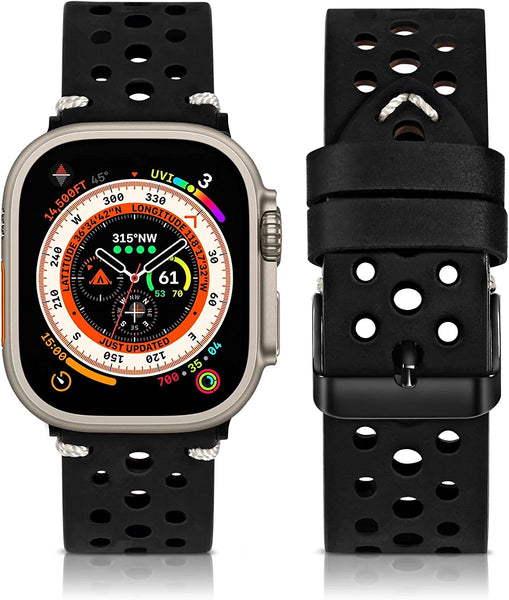 Compatible with Apple Watch Genuine Leather Band49mm 45mm 44mm 42mm 41mm 40mm 38mm Punch Grain Vintage Leather Band for Men,Replacement Strap for iWatch Ultra Series 8 7 6 5 4 3 2 1 SE