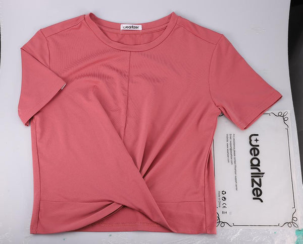 Wearlizer Women's Casual Round Neck Short Sleeve Soild Basic Crop Top Summer T-Shirt Tops