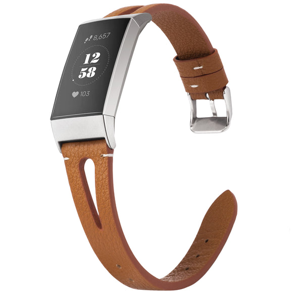 Wearlizer X Type Fitbit Charge 3 / Fitbit Charge 4 Bands for Women Men, Genuine Leather