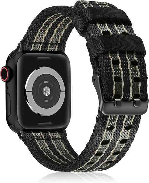 Military Compatible with Apple Watch 42mm 44mm 45mm 41mm 40mm 38mm Men Canvas Nylon Band Double-layer Woven Rugged Strap Soft Wristband for Iwatch Series 7 SE 6 5 4 3 2 1