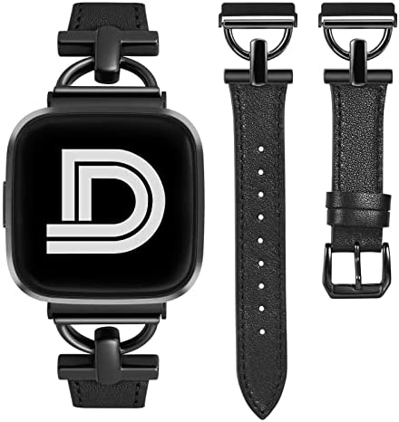 Wearlizer Leather Band Compatible with Fitbit Versa 2 Bands for Women, Dressy Slim Leather Strap Wristband with D-Shape Metal Buckle for Fitbit Versa/Versa 2/Versa Lite/Versa SE Smart Watch
