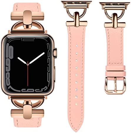 Wearlizer Leather Band Compatible with Apple Watch Band Women 38mm 40mm  41mm , Dressy Leather Strap with D-Shape Metal Buckle for iWatch Bands  Series 8 SE 7 6 5 4 3 2 1 