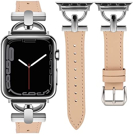 Wearlizer Leather Band Compatible with Apple Watch Band Women 38mm 40mm 41mm 42mm 44mm 45mm 49mm(Ultra), Dressy Fancy Leather Strap with D-Shape Metal Buckle for iWatch Bands Series 8 SE 7 6 5 4 3 2 1