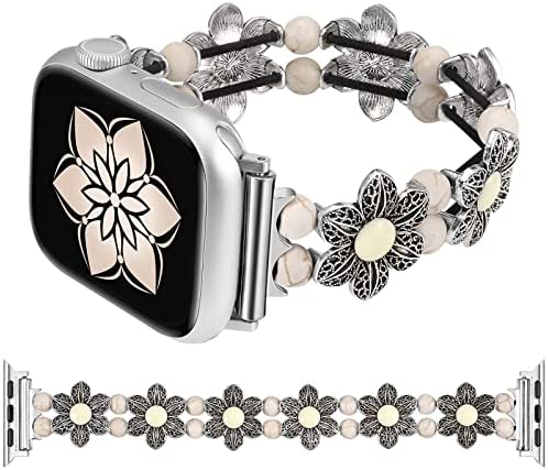 Wearlizer Compatible with Apple Watch Band 38mm 40mm 41mm 42mm 44mm 45mm 49mm Women Girls,Boho Handmade Turquoise Beaded Elastic Stretch Replacement Bracelet For iWatch SE/Ultra/8/7/6/5/4/3/2/1