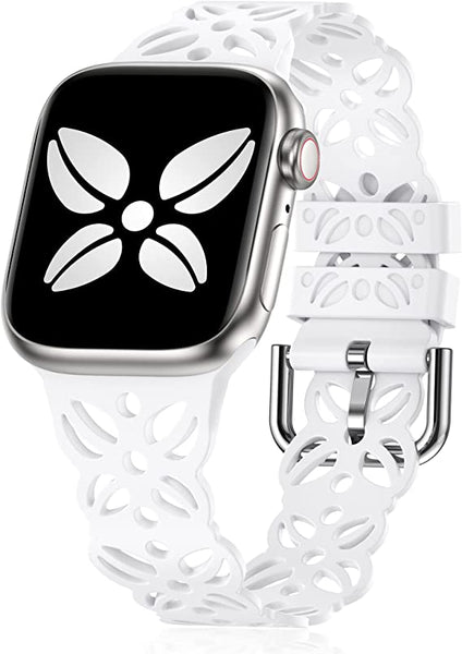 Wearlizer lace Cutout Band Compatible with Apple Watch Band 38mm 40mm 41mm Feminine, Slim Airy Hollow-Out Soft Silicone Sport Breathable Straps Cute Stylish for iWatch SE Series 8/7/6/5/4/3/2/1