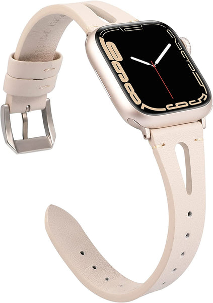 Wearlizer Beige Leather Compatible with Apple Watch Band 38mm 40mm 41mm for iWatch SE Womens Mens Special Triangle Hole Straps Wristband Cool Replacement Bracelet (Metal Buckle) Series 8 7 6 5 4 3 2 1