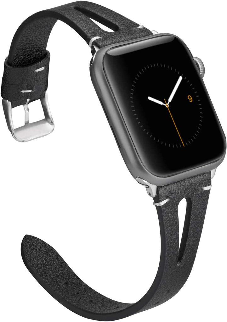 Wearlizer Leather Band Compatible with Apple Watch Band Women 38mm 40mm 41mm , Dressy Leather Strap with D-Shape Metal Buckle for iWatch Bands Series