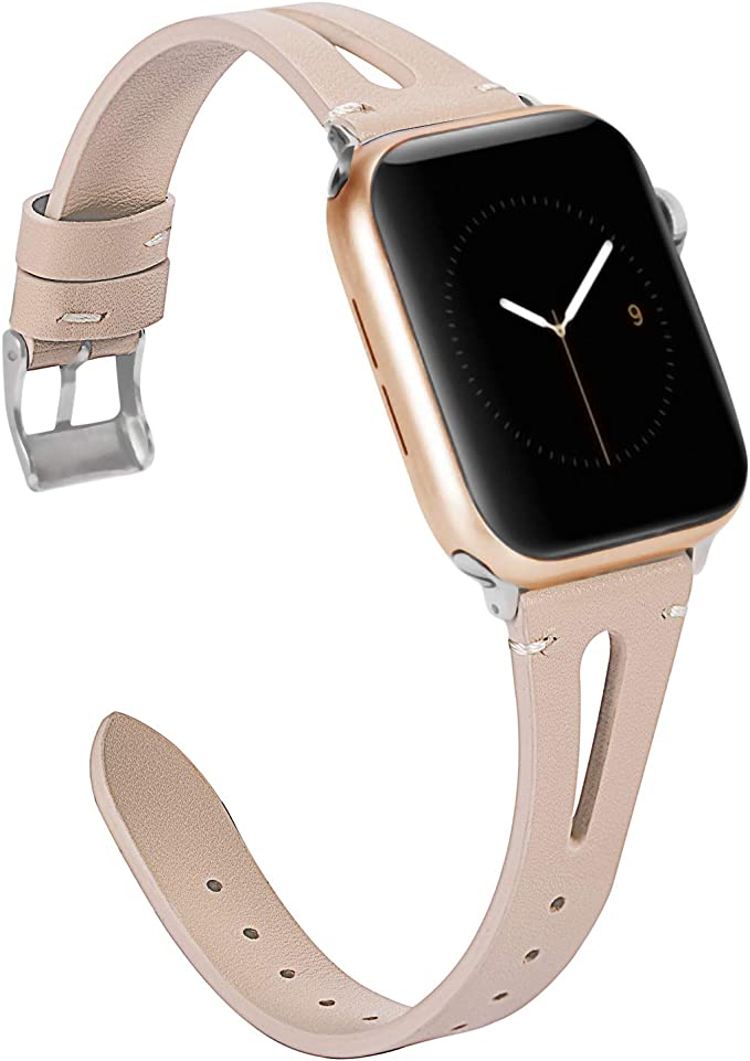 Wearlizer Beige Leather Compatible with Apple Watch Band 38mm 40mm 41mm for iWatch SE Womens Mens Special Triangle Hole Straps Wristband Cool Replacement Bracelet (Metal Buckle) Series 8 7 6 5 4 3 2 1