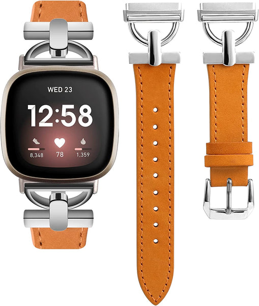 Wearlizer Leather Band Compatible with Fitbit Sense Bands/Fitbit Versa 3 Bands/Sense 2 Bands/Versa 4 Bands for Women, Dressy Leather Strap with D-Shape Metal Buckle for Versa 3 4 Sense 2 Smartwatch