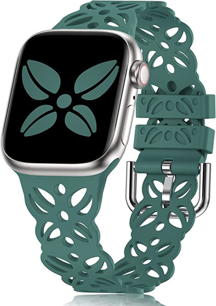 Wearlizer lace Cutout Band Compatible with Apple Watch Band 38mm 40mm 41mm Feminine, Slim Airy Hollow-Out Soft Silicone Sport Breathable Straps Cute Stylish for iWatch SE Series 8/7/6/5/4/3/2/1
