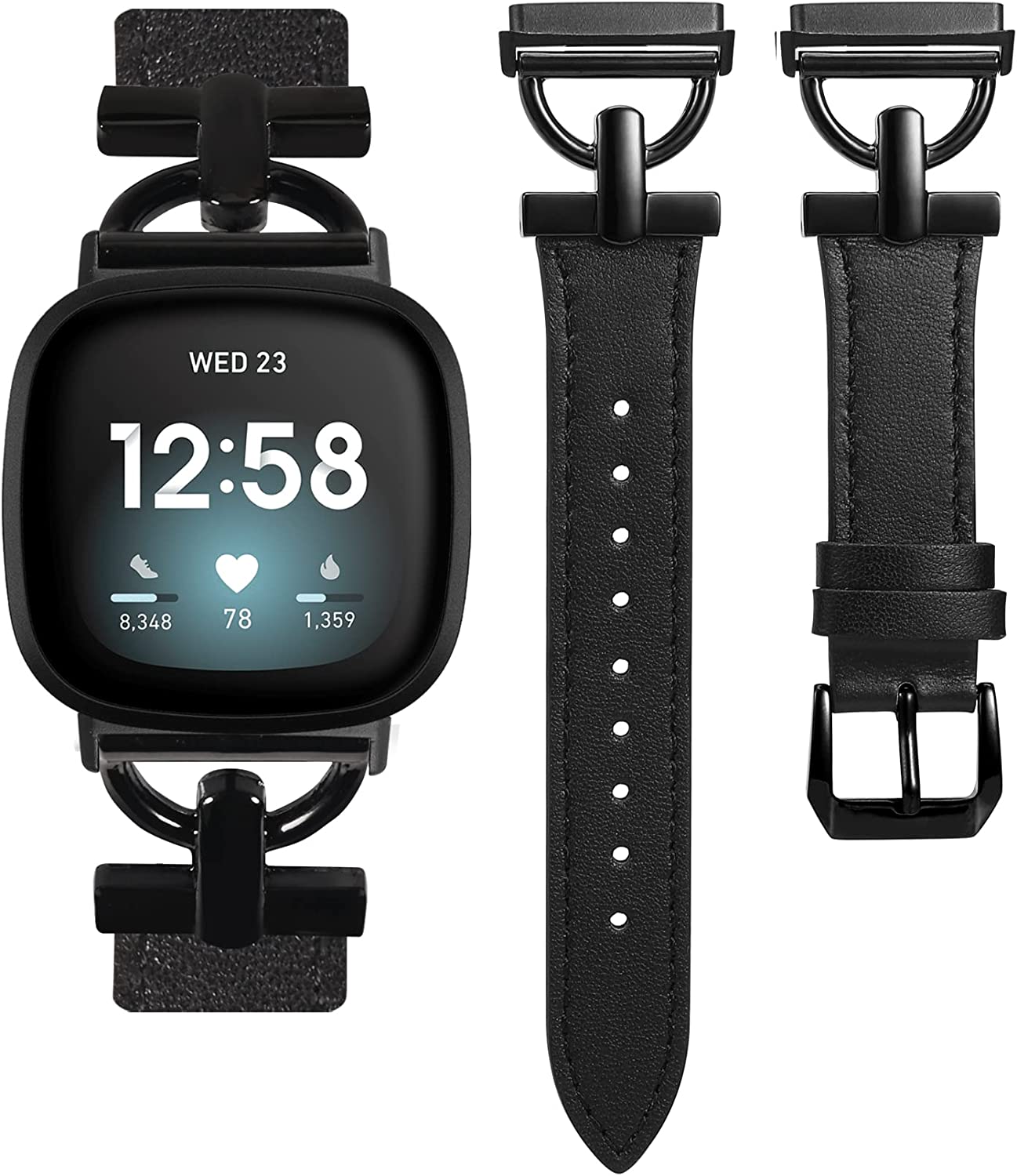 Wearlizer Leather Band Compatible with Fitbit Sense Bands/Fitbit Versa 3 Bands/Sense 2 Bands/Versa 4 Bands for Women, Dressy Leather Strap with D-Shape Metal Buckle for Versa 3 4 Sense 2 Smartwatch