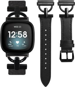 Wearlizer Leather Band Compatible with Fitbit Sense Bands/Fitbit Versa 3 Bands/Sense 2 Bands/Versa 4 Bands for Women, Dressy Leather Strap with D-Shape Metal Buckle for Versa 3 4 Sense 2 Smartwatch