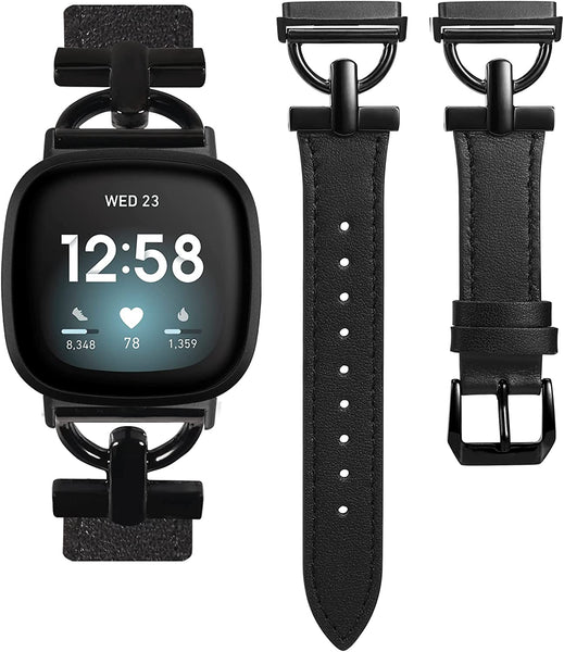 Wearlizer Leather Band Compatible with Fitbit Sense Bands/Fitbit Versa 3 Bands/Sense 2 Bands/Versa 4 Bands for Women, Dressy Leather Strap with D-Shape Metal Buckle for Versa 3 4 Sense 2 Smartwatch