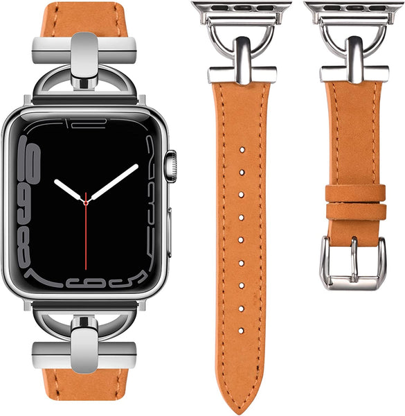 Wearlizer Leather Band Compatible with Apple Watch Band Women 38mm 40mm 41mm 42mm 44mm 45mm 49mm(Ultra), Dressy Fancy Leather Strap with D-Shape Metal Buckle for iWatch Bands Series 8 SE 7 6 5 4 3 2 1