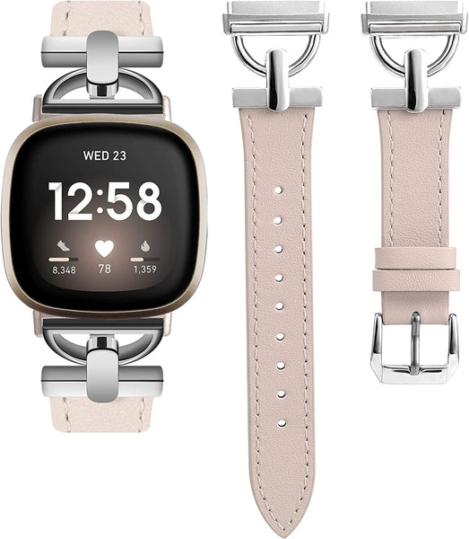 Wearlizer Leather Band Compatible with Fitbit Sense Bands/Fitbit Versa 3 Bands/Sense 2 Bands/Versa 4 Bands for Women, Dressy Leather Strap with D-Shape Metal Buckle for Versa 3 4 Sense 2 Smartwatch