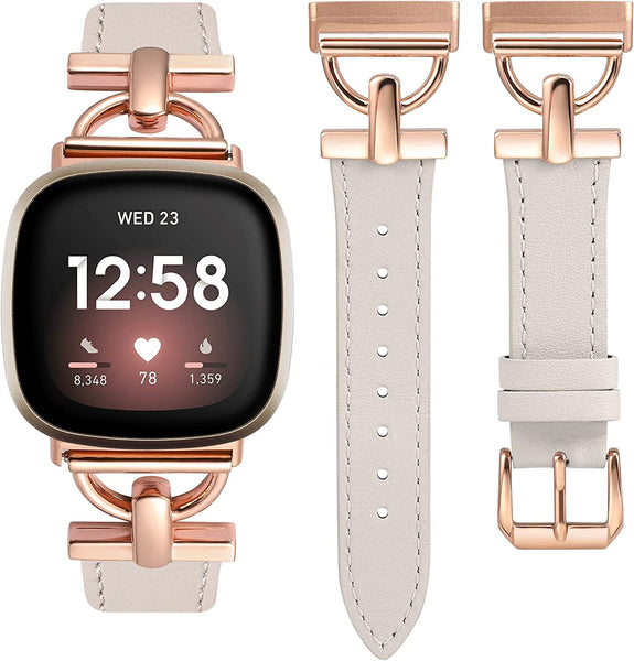 Wearlizer Leather Band Compatible with Fitbit Sense Bands/Fitbit Versa 3 Bands/Sense 2 Bands/Versa 4 Bands for Women, Dressy Leather Strap with D-Shape Metal Buckle for Versa 3 4 Sense 2 Smartwatch