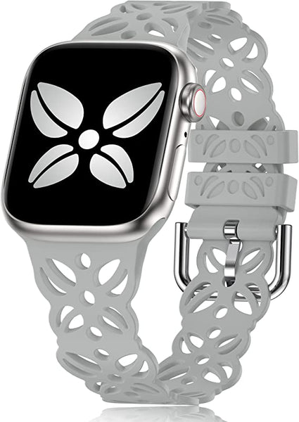 Wearlizer lace Cutout Band Compatible with Apple Watch Band 38mm 40mm 41mm Feminine, Slim Airy Hollow-Out Soft Silicone Sport Breathable Straps Cute Stylish for iWatch SE Series 8/7/6/5/4/3/2/1